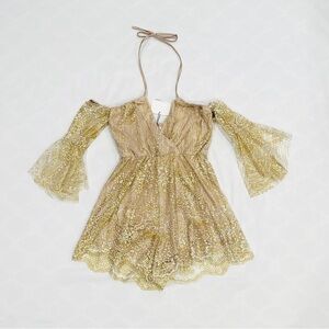 NWT Hello Molly Shimmer Please Bronze Sparkle Romper